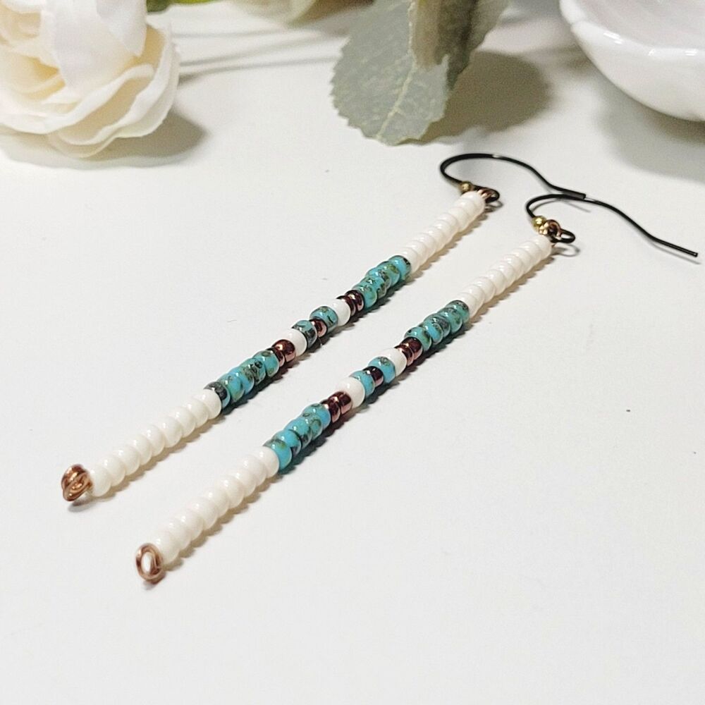 Turquoise Glass Antique Bronze Hooks Hidden Meaning earrings Minimalist li  680■